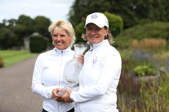 Kathryn Imrie and Catriona Matthew pose for a photograph after the announcement of the European Solheim Cup team at Gleneagles in August , 2019. Picture: Ian MacNicol/Getty Images.