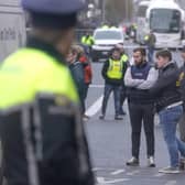 People gathering at the scene in Dublin city centre after five people were injured, including three young children.