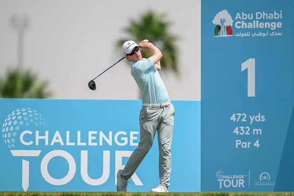 Euan Walker plays his tee shot on the 1st tee during day one of the Abu Dhabi Challenge at Al Ain Equestrian, Shooting and Golf Club. Picture: Octavio Passos/Getty Images.