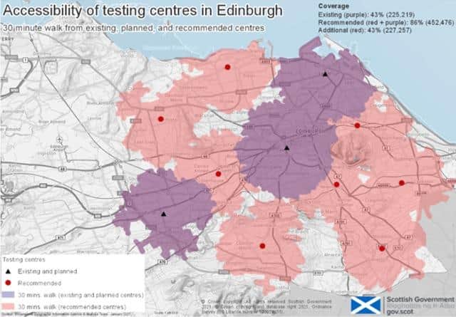 Map showing current and planned Covid testing centres