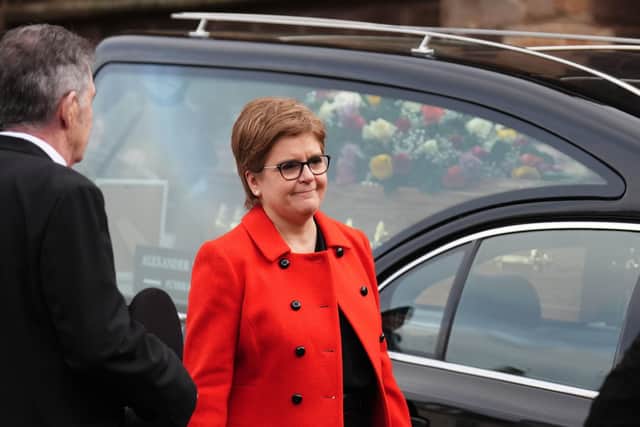 Former first minister Nicola Sturgeon leaving following the funeral of Scottish comedian Janey Godley at St Mary's Cathedral in Glasgow. (Pic:  Andrew Milligan/PA Wire)