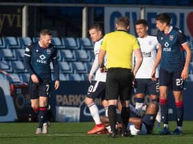 Ross County's Michael Gardyne exchanges words with Alfredo Morelos during the Scottish Premiership match between Ross County and Rangers at the Global Energy Stadium on December 06, 2020, in Dingwall, Scotland. (Photo by Craig Foy / SNS Group)