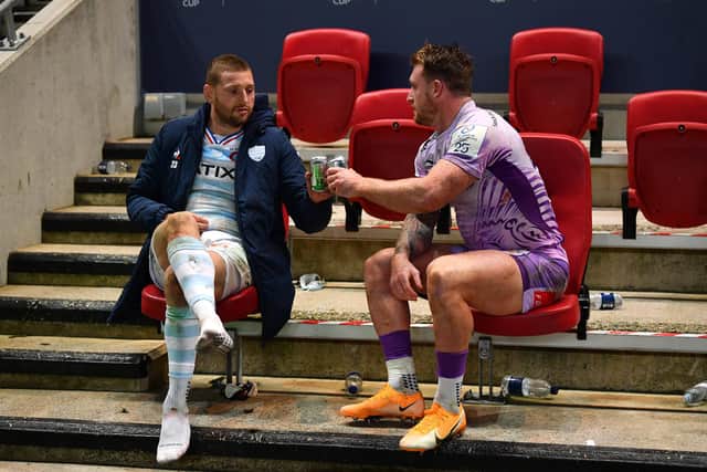 The picture of Finn Russell and Stuart Hogg sharing a drink after the Heineken Champions Cup final has taken on a life of its own. 'We were just having a blether,' says Russell. Picture: Dan Mullan/Getty Images