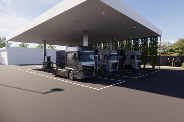 A rendering of how SSE's electric charging hub for heavy goods vehicles should look when completed.