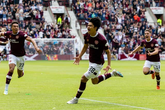Yutaro Oda opened the scoring for Hearts, his first for the club.