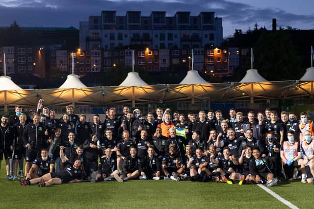 The Glasgow Warriors squad get together after the final home game of the season. Picture: Craig Williamson/SNS