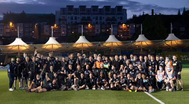 The Glasgow Warriors squad get together after the final home game of the season. Picture: Craig Williamson/SNS