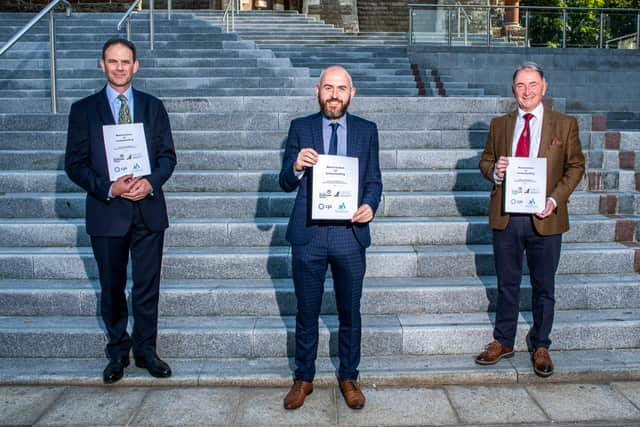 From left: Frank Millar, Councillor Joe Cullinane, and Professor Sir Jim McDonald. Picture: Grant Parfery.