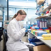 A researcher in a laboratory at the Jenner Institute working on the coronavirus vaccine developed by AstraZeneca and Oxford University.  PA Photo.