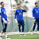 Scotland goalkeepers Jon McLaughlin, David Marshall and Craig Gordon during a training session at La Finca Resort in Alicante, Spain, at the weekend.