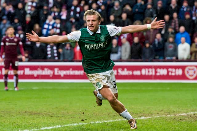 Jason Cummings' last goal at Tynecastle - for Hibs in a 2-2 Scottish Cup fifth round draw against Hearts in February 2016
