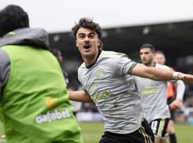 Celtic's Jota celebrates as he makes it 1-1 during the cinch Premiership match against St Mirren.