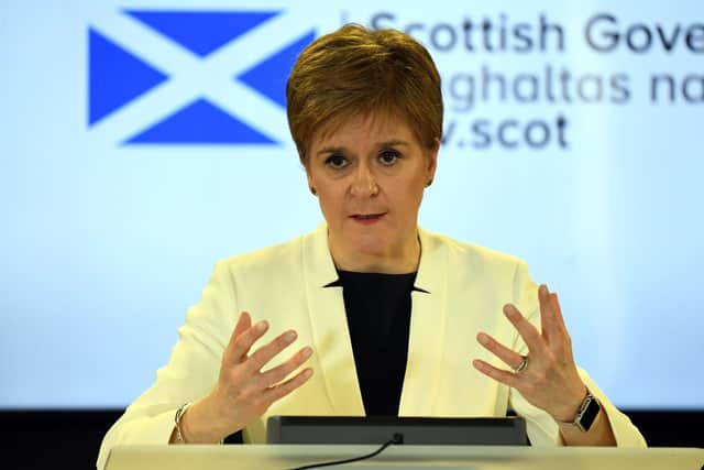 First Minister Nicola Sturgeon held a briefing on the novel coronavirus (COVID-19) outbreak on March 22, 2020 in Edinburgh.