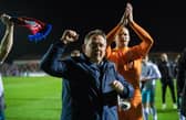 Inverness manager Billy Dodds celebrates after the play-off semi-final win over Arbroath. (Photo by Ross Parker / SNS Group)