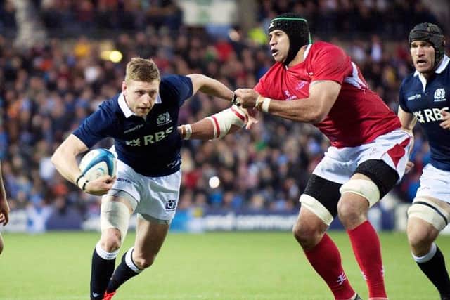 Finn Russell in action for Scotland the last time they played Tonga at Rugby Park in November 2014.
