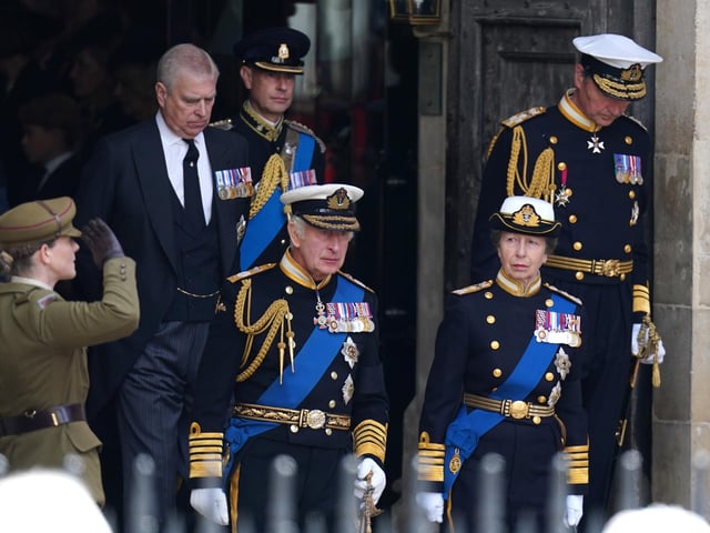 King Charles III, the Princess Royal and the Duke of York leave following the State Funeral of Queen Elizabeth II, held at Westminster Abbey, London. Picture date: Monday September 19, 2022.