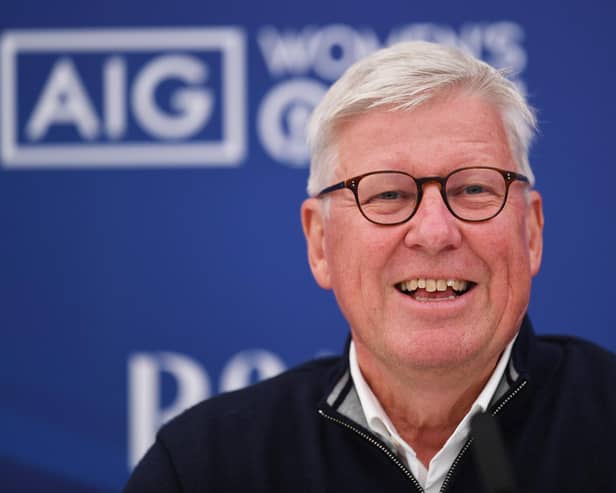 Martin Slumbers, Chief Executive of the R&A talks in a press conference prior to the AIG Women's Open at Muirfield. Picture: Alex Burstow/R&A/R&A via Getty Images.