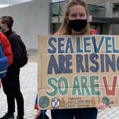 A climate change protest outside Scottish Parliament in Edinburgh.