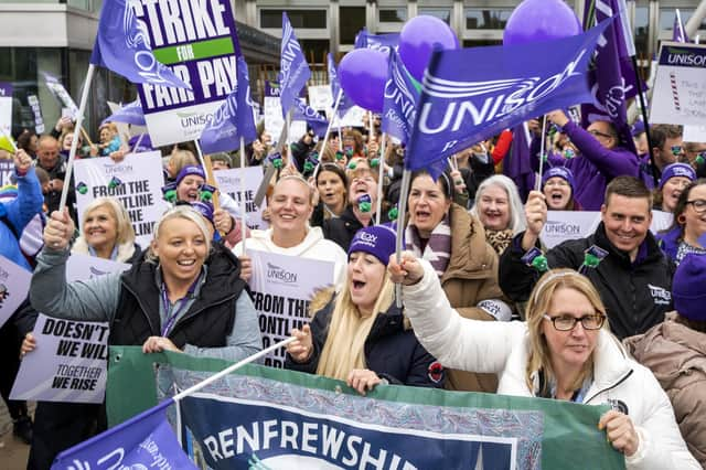 School support staff members of Unison during a rally outside the Scottish Parliament: Picture: Jane Barlow/PA Wire