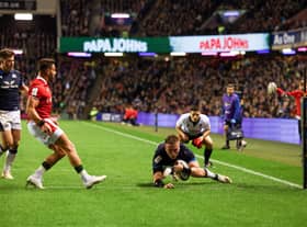 Matt Fagerson scored Scotland's fifth try in the record 35-7 win over Wales at Murrayfield. (Photo by Ian MacNicol/Getty Images)