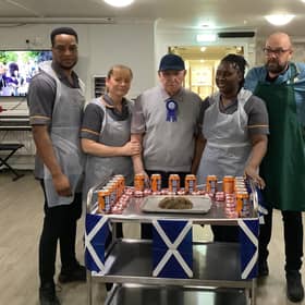 Wyndford Locks Kitchen team with haggis, Irn Bru and teacakes