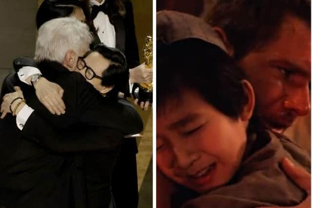 It was a full circle moment for Harrison Ford and Ke Huy Quan who celebrated together on stage at the Oscars, 39 years since a 12-year-old Quan starred alongside the veteran actor in Indiana Jones: Temple of Doom.