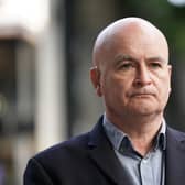 Mick Lynch, general secretary of the Rail, Maritime and Transport union (RMT) on the picket line outside London Euston train station. Picture: PA