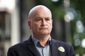 Mick Lynch, general secretary of the Rail, Maritime and Transport union (RMT) on the picket line outside London Euston train station. Picture: PA