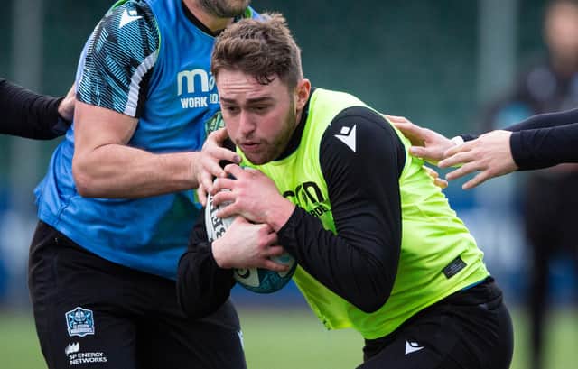 Ollie Smith during a Glasgow Warriors training session at Scotstoun Stadium. (Photo by Ross MacDonald / SNS Group)