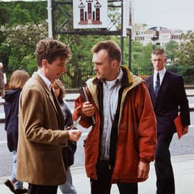 Trainspotting producer Andrew Macdonald and director Danny Boyle during filming of the adaptation of Irvine Welsh's debut novel on Princes Street. Picture: Film Edinburgh