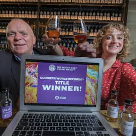 Co-hosts of the Society's world record tasting, Master Ambassador John McCheyne, and Madeleine Schmoll Photo: Mike Wilkinson/SMWS/PA Wire