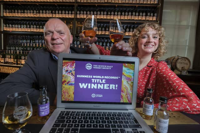Co-hosts of the Society's world record tasting, Master Ambassador John McCheyne, and Madeleine Schmoll Photo: Mike Wilkinson/SMWS/PA Wire