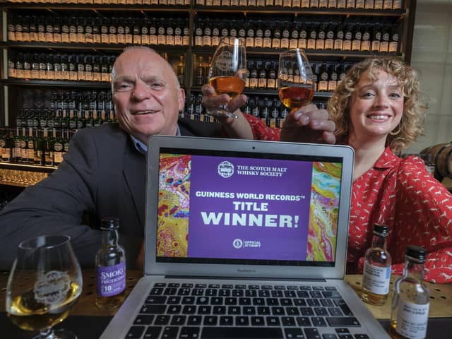 Co-hosts of the Society's world record tasting, Master Ambassador John McCheyne, and Madeleine Schmoll Photo: Mike Wilkinson/SMWS/PA Wire