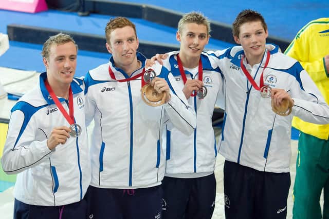 Commonwealth Games silver in Glasgow in 2014 for Scotland's Robbie Renwick , Dan Wallace, Stephen Milne and Duncan Scott in the 4x200m freestyle relay. (Picture: Bill Murray/SNS)