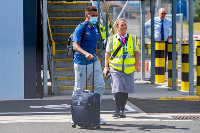 James Tavernier as part of the Rangers squad at Glasgow Airport before leaving for Malmo. Picture: SNS