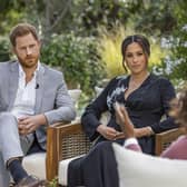 The Duke and Duchess of Sussex, Harry and Meghan, during their interview with Oprah Winfrey (Picture: Joe Pugliese/Harpo Productions/PA Wire)