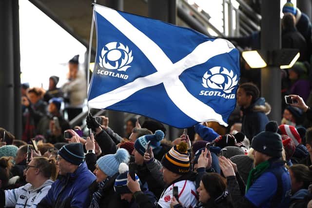 Scotland fans show their support prior to the 2020 Guinness Six Nations match between Scotland and England at Murrayfield on February 08, 2020 in Edinburgh, Scotland. (Photo by Stu Forster/Getty Images)