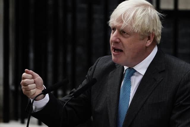Former prime minister Boris Johnson makes a speech outside 10 Downing Street, London, before leaving for Balmoral for an audience with Queen Elizabeth II to formally resign as Prime Minister. Picture: Aaron Chown/PA Wire