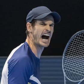 Andy Murray celebrates his three-set win over Roman Safiullin.