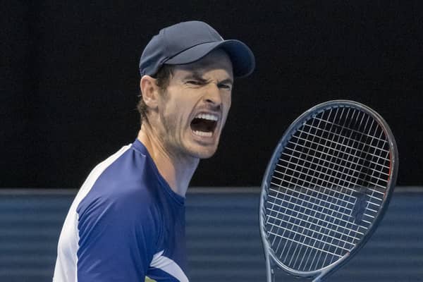 Andy Murray celebrates his three-set win over Roman Safiullin.