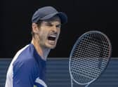 Andy Murray celebrates his three-set win over Roman Safiullin.