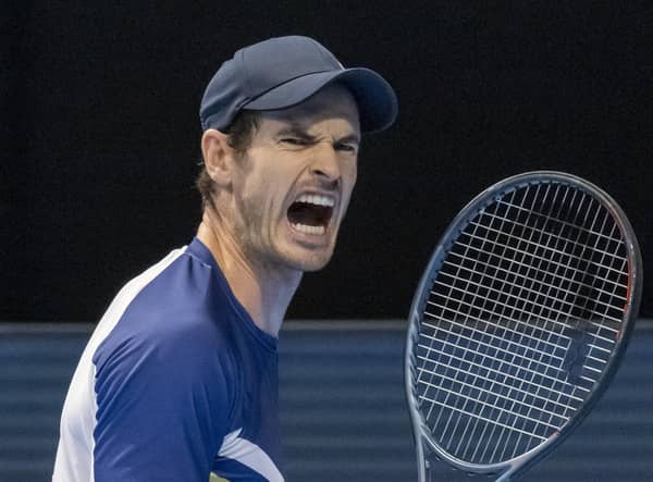Andy Murray celebrates his three-set win over Roman Safiullin.