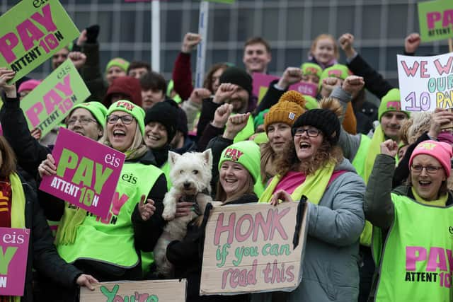 South Lanarkshire EIS members hold a rally outside council headquarters