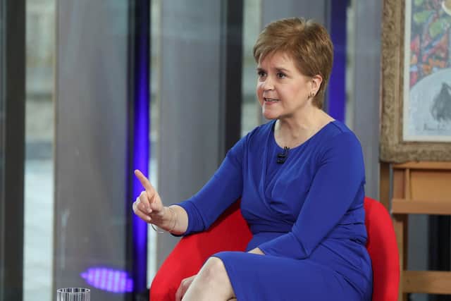 First Minister Nicola Sturgeon appearing on the BBC1 current affairs programme, Sunday with Laura Kuenssberg at the Aberdeen Art Gallery, in Aberdeen. Picture date: Sunday October 9, 2022. PA Photo. See PA story POLITICS SNP. Photo credit should read: Russell Cheyne/PA Wire