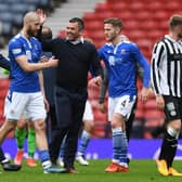 Callum Davidson (right) celebrates with his St Johnstone players after defeating St Mirren to reach the Scottish Cup final (Photo by Craig Foy / SNS Group)