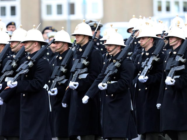 Royal Marines. The Royal Navy's Ceremonial Guard in their final rehearsal for their duties at the Cenotaph in London, on Remembrance Sunday. They were photographed at Whale Island, Portsmouth. Picture: Chris Moorhouse (jpns 101121-23)