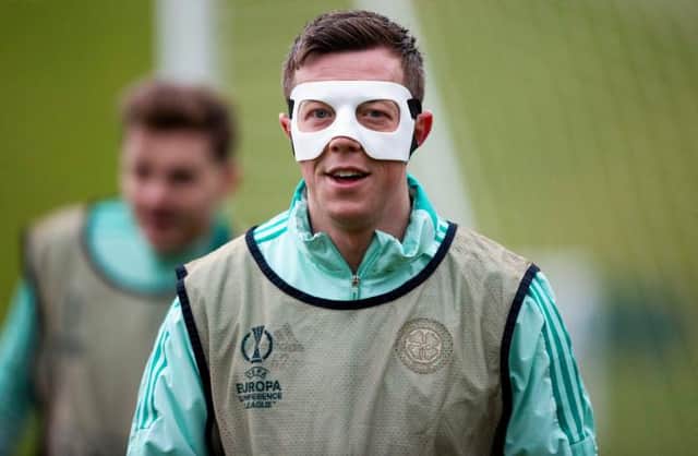 Callum McGregor has worn a protective mask since his injury against Alloa on January 22. (Photo by Craig Williamson / SNS Group)