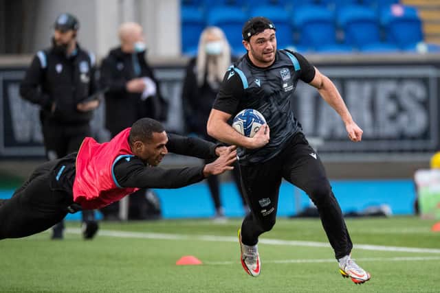 Rufus McLean during a Glasgow Warriors training session at Scotstoun.