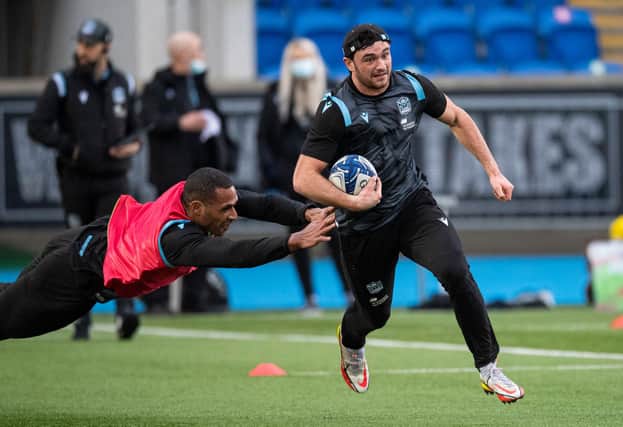 Rufus McLean during a Glasgow Warriors training session at Scotstoun.