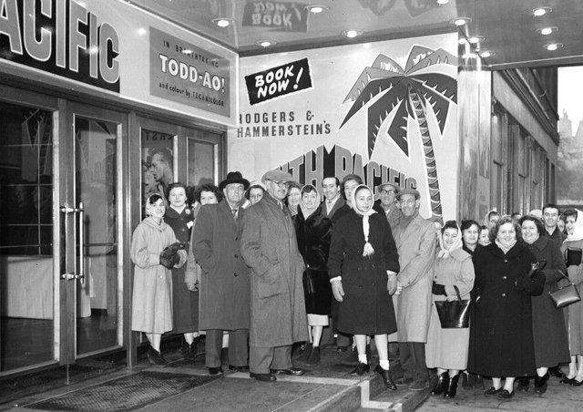 United Wire Works employees queue outside New Victoria cinema for a special showing of the film South Pacific in January 1959. The cinema was rebranded as Odeon in the 1960s.